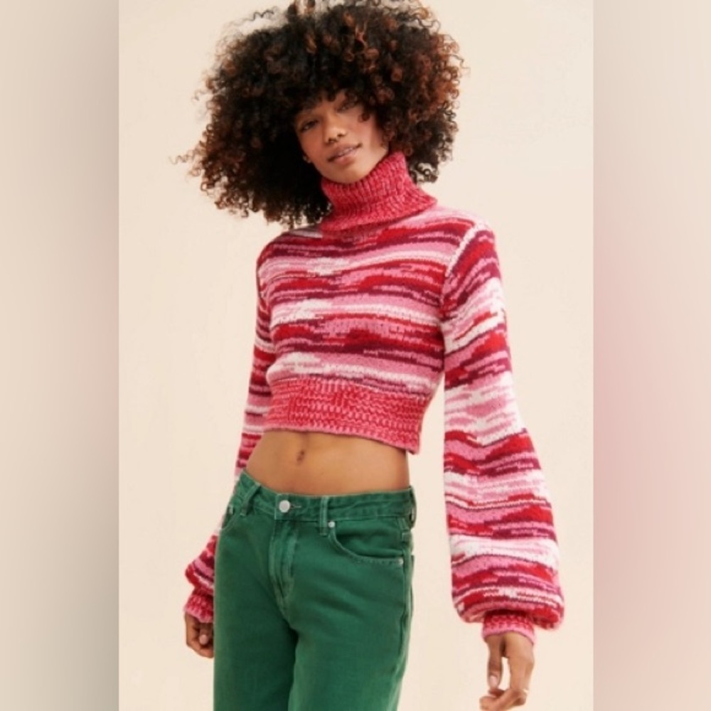 For Love and Lemons Red and Pink Turtleneck Sweater XS